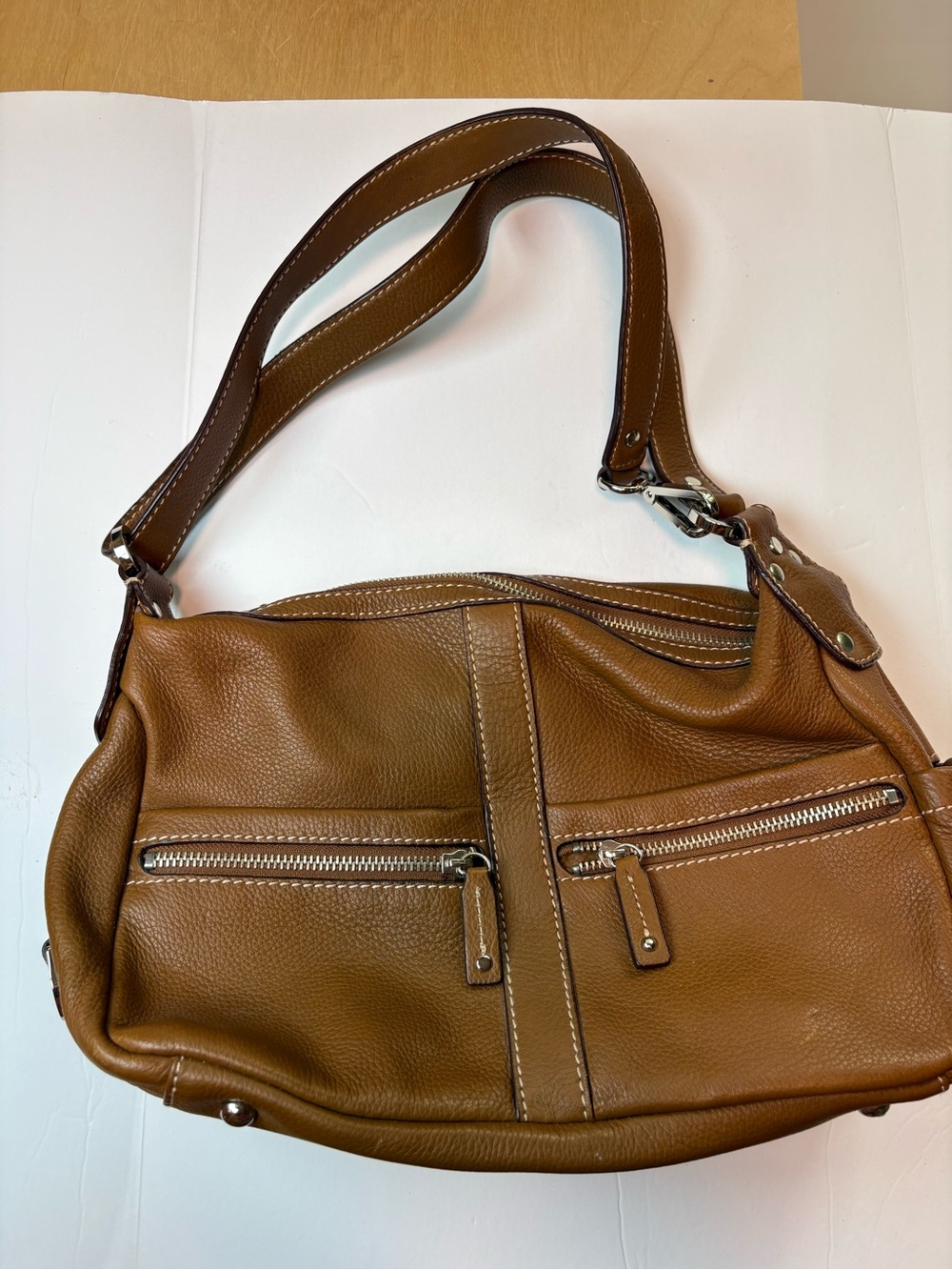 TIGNANELLO Pebbled Leather Purse Satchel Handbag Shoulder Handle Hobo Brown